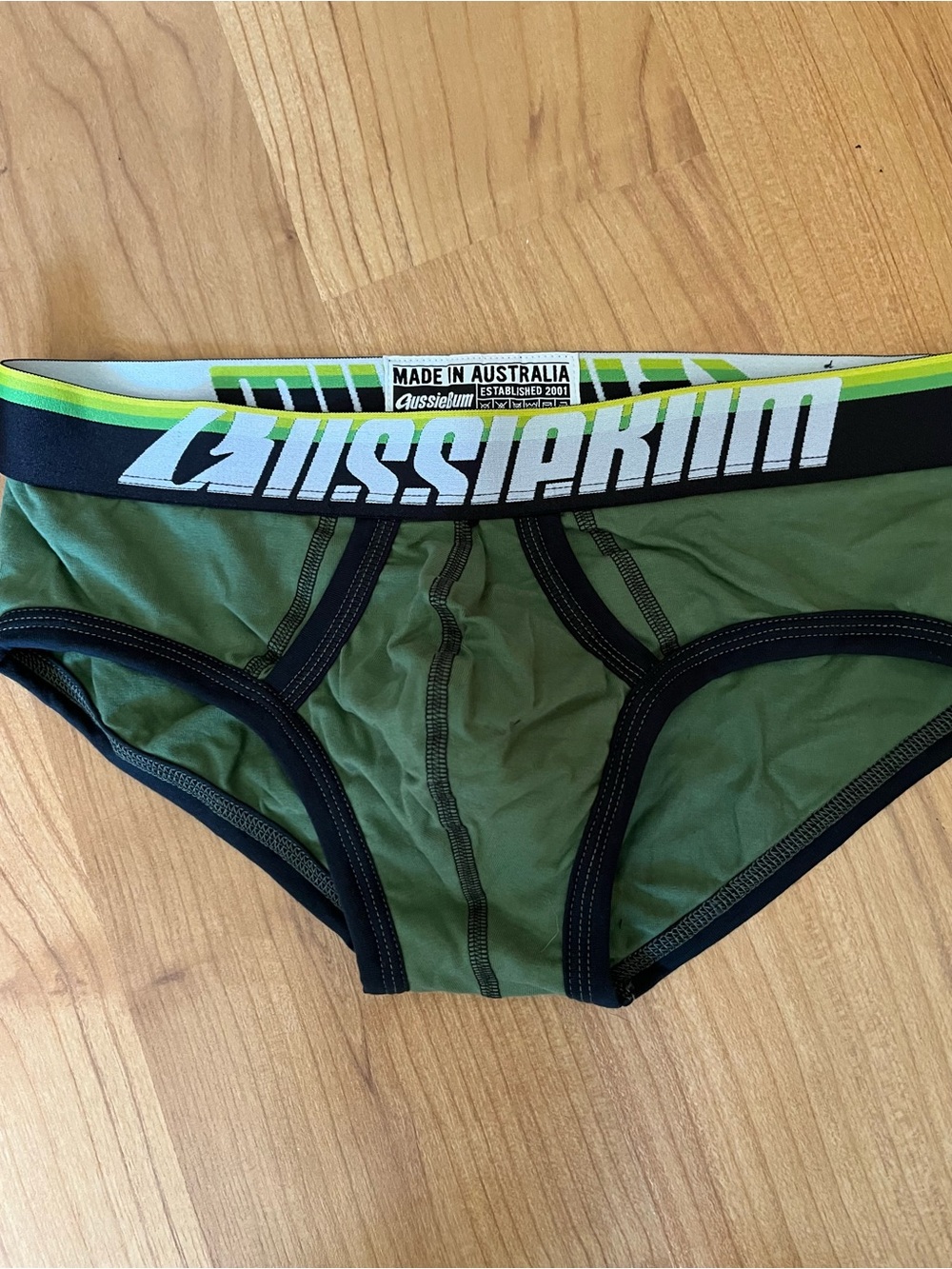 Aussiebum Green Iguana Men's Briefs with Black Trim
